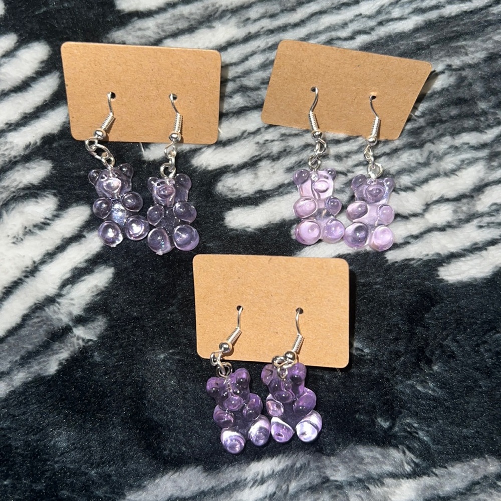 Purple gummy bear earrings
